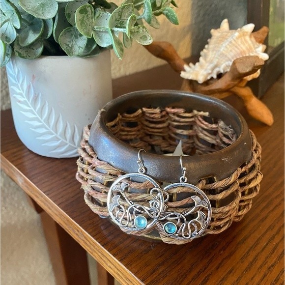 Boho moonlit garden floral earrings with sky blue Crystal 3 for $12 - Picture 2 of 4